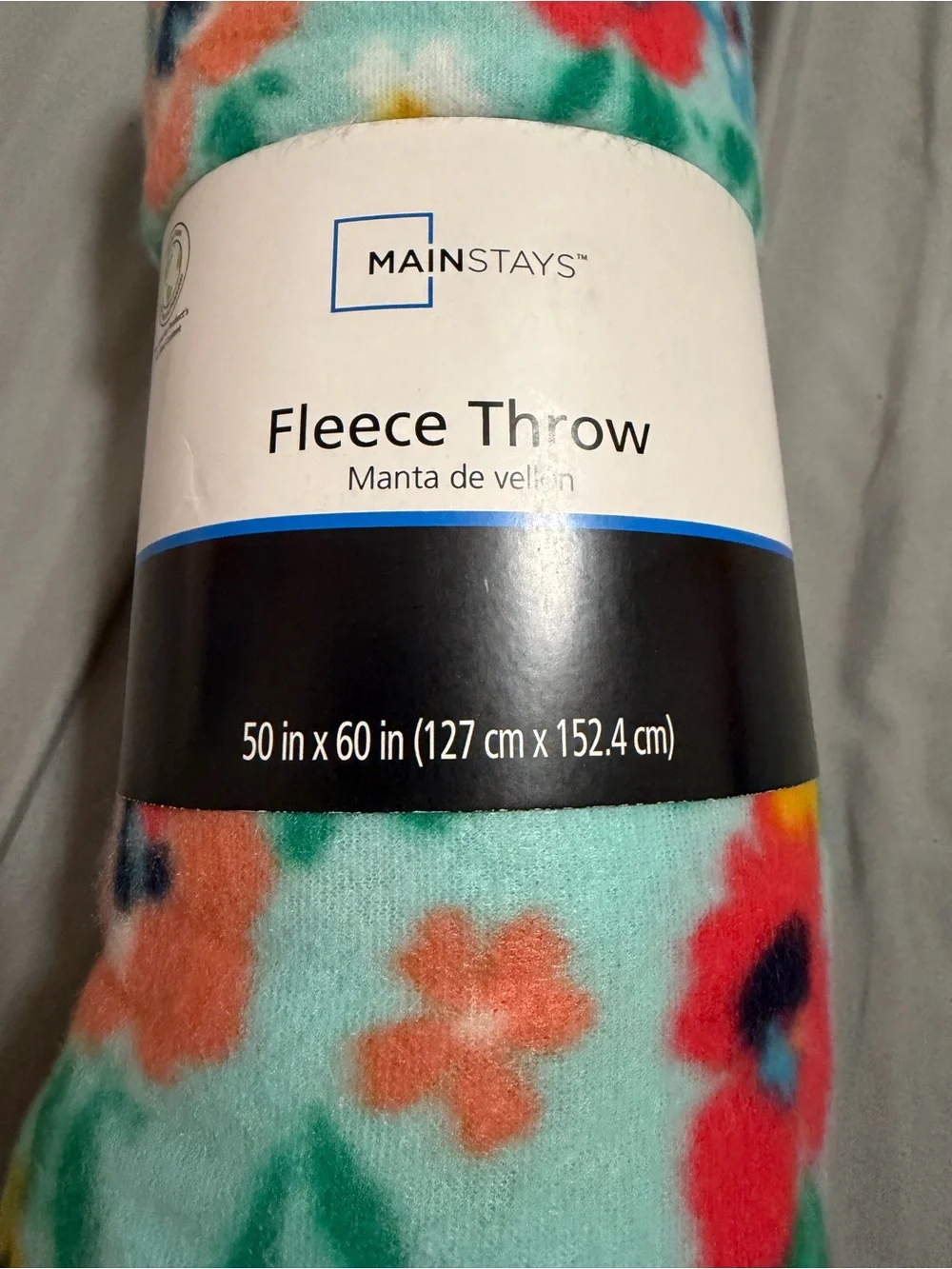 Mainstays Floral Fleece Throw - Aqua with Red, Orange, Green, Blue Accents